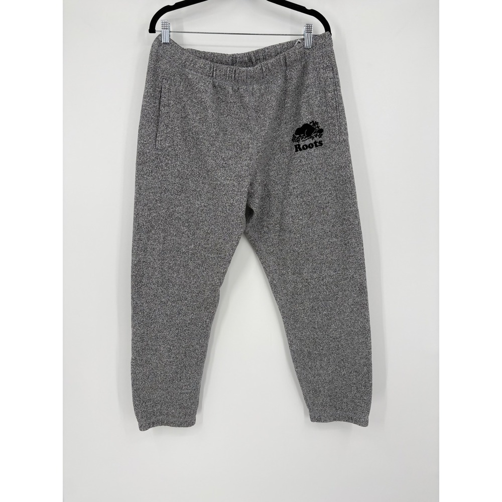 Roots Salt and Pepper Sweatpants Grey Heathered Logo Joggers Mens Large L